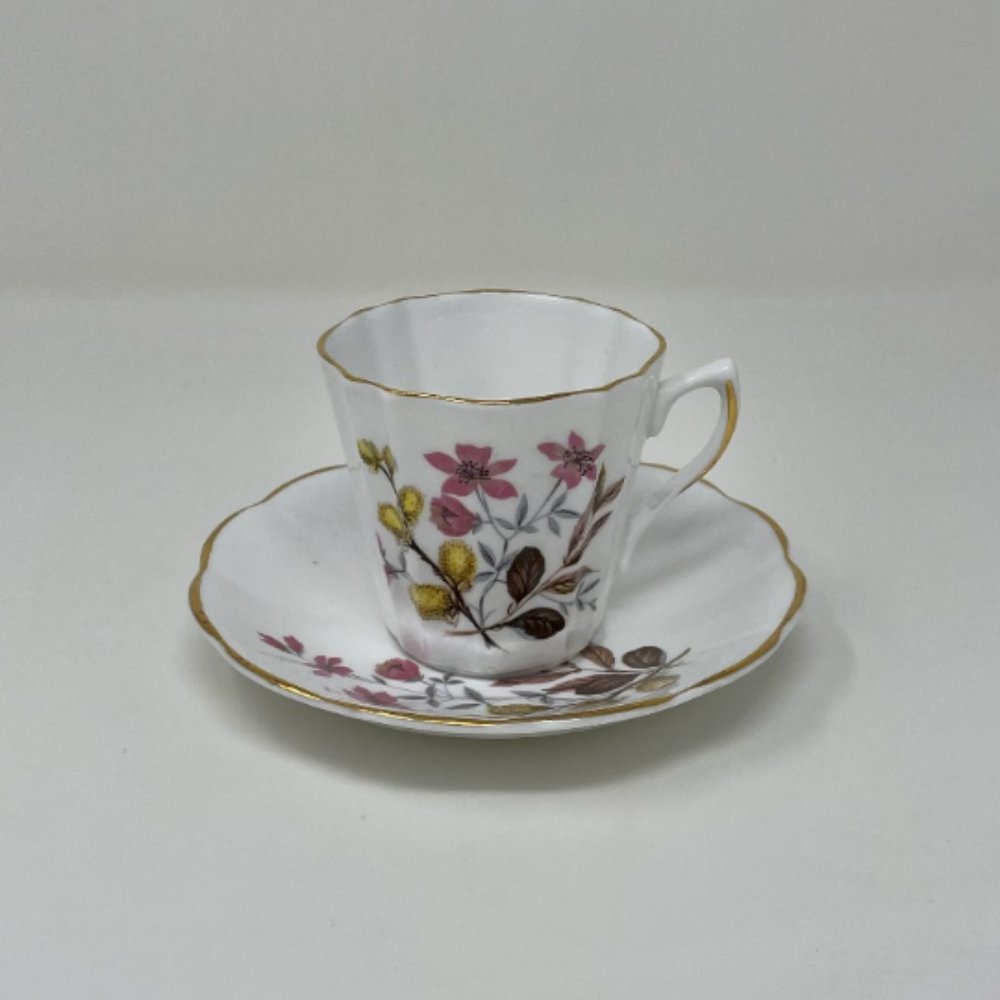 Vintage Royal Dover China Teacup and Saucer Set Gold Accents Made in Engla